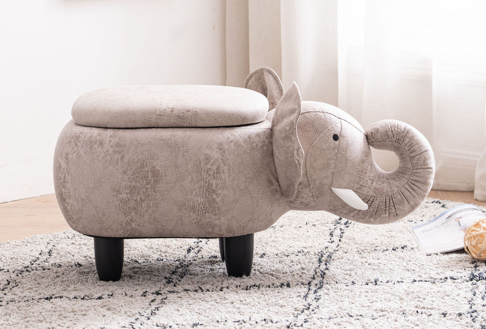 Gray Elephant Shaped Storage Ottoman