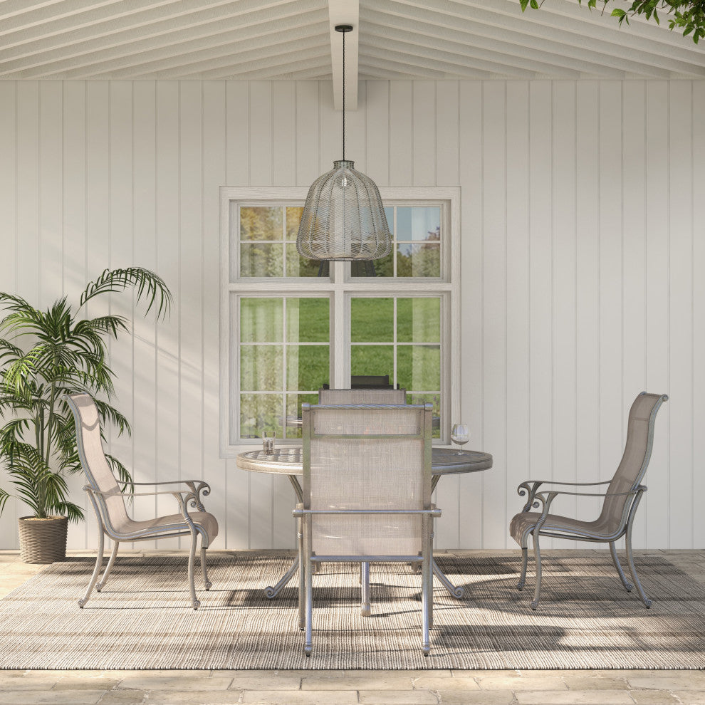 5-Piece Aged Bronze Aluminum Round Dining Set With 4 Sling Chairs, Heritage Grey