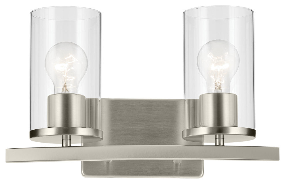 Crosby 15.25" 2-Light Vanity Light With Clear Glass, Brushed Nickel