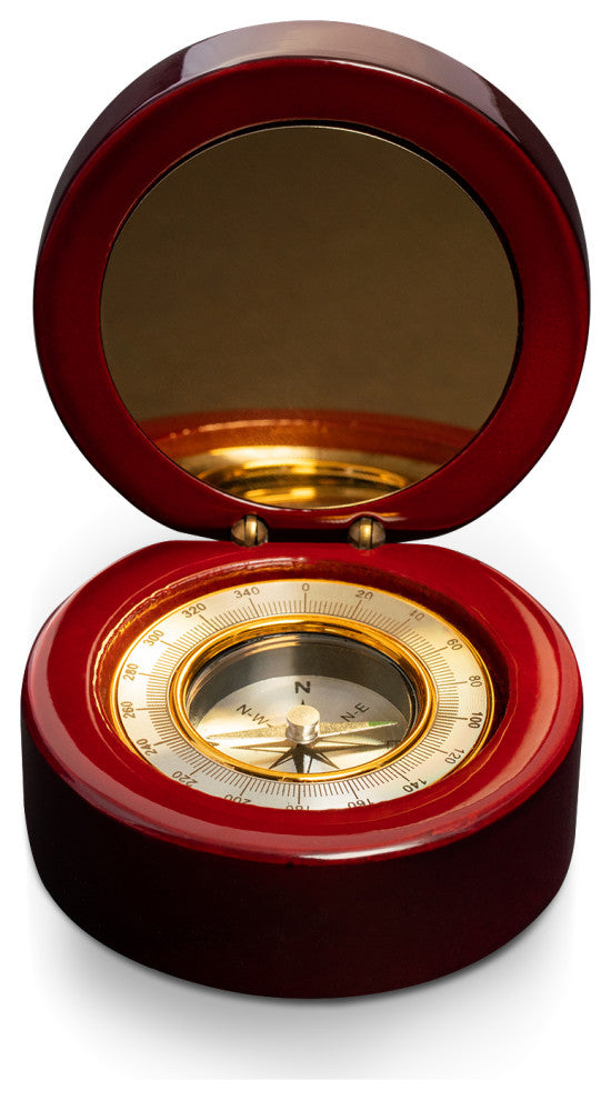 High Lacquered Finished Rosewood Compass, Brass Accents