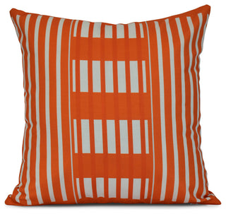 Beach Blanket, Stripe Print Outdoor Pillow, Orange, 18"x18"
