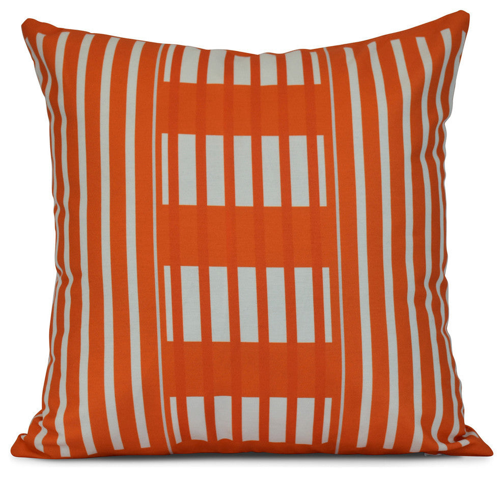 Beach Blanket, Stripe Print Outdoor Pillow, Orange, 18"x18"