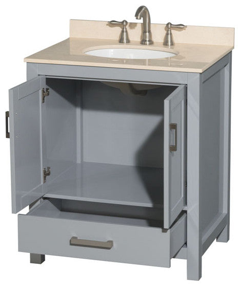 Wyndham WCS141430SGYIVUNOMXX Single Vanity in Gray with Ivory Marble Top