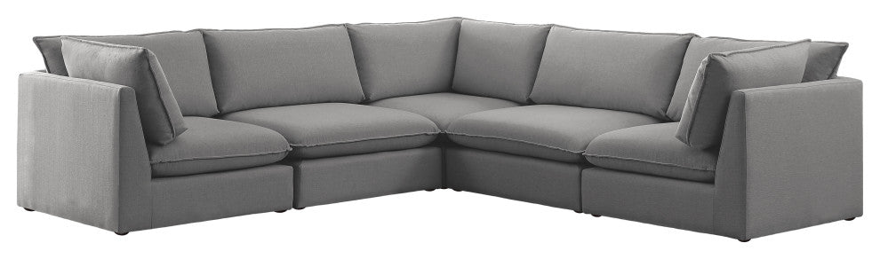 Mackenzie Linen Textured Fabric 5-Piece Modular L-Shaped Sectional, Grey