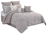Benzara BM225210 Queen Size 9 Piece Fabric Comforter Set, White