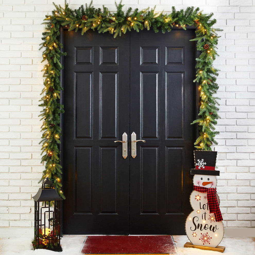 2pk 9ft Pre-Lit Greenery Pine Cone Christmas Garland, With Warm White LED Lights