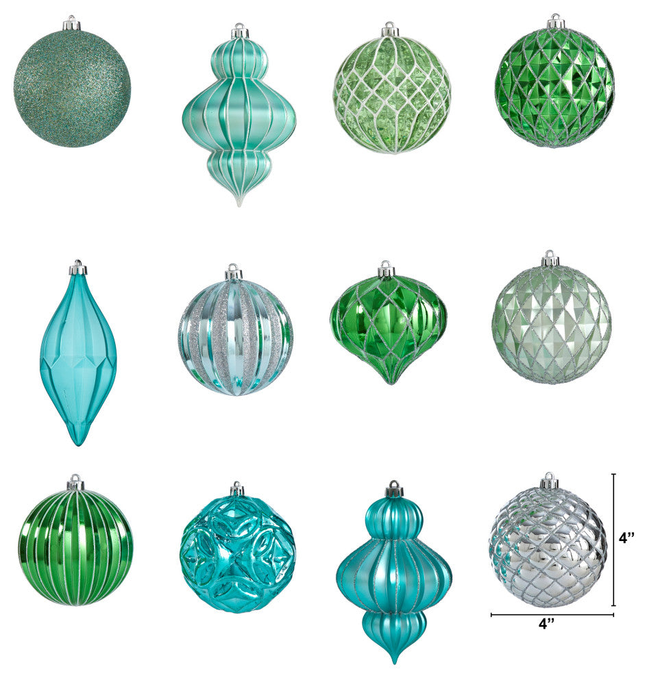 Nearly Natural Holiday Lux Shatterproof 12Count Christmas Tree Ornament Set100mm