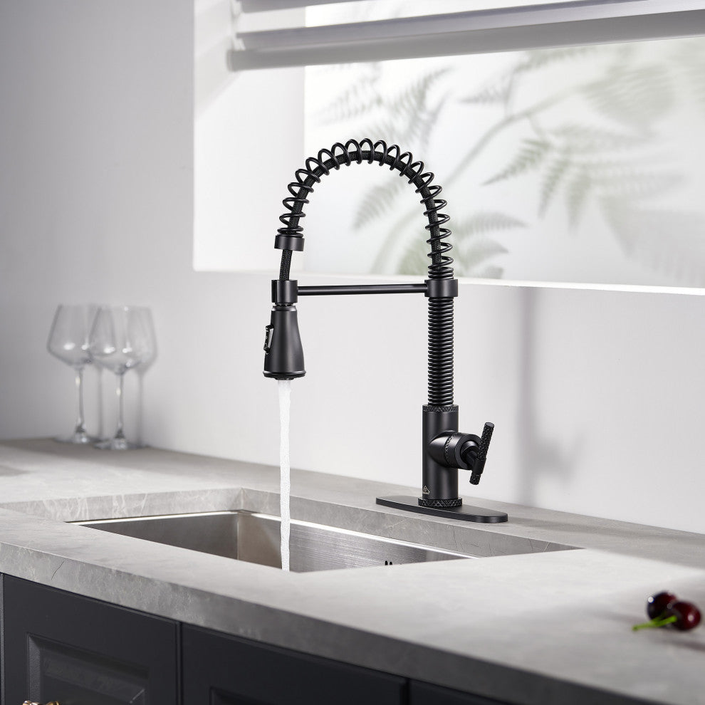 Single Handle Kitchen Faucet Pull-Down Sprayer, 360 Swivel, Three Functions, Matte Black