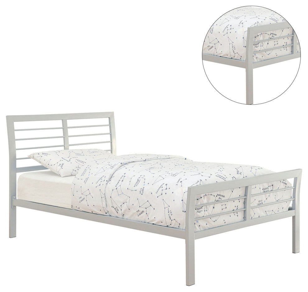Contemporary Full Metal Bed, Silver