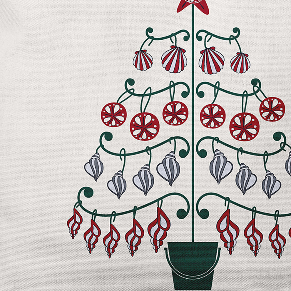 Christmas Green Colored Beach Tree Christmas Polyester Throw Pillow, 18"x18"