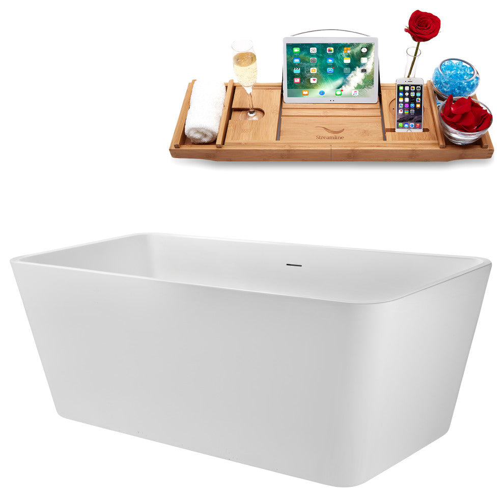 63" Streamline G-28-157-PBR Freestanding Bathtub, Tray, Drain, Polished Brass