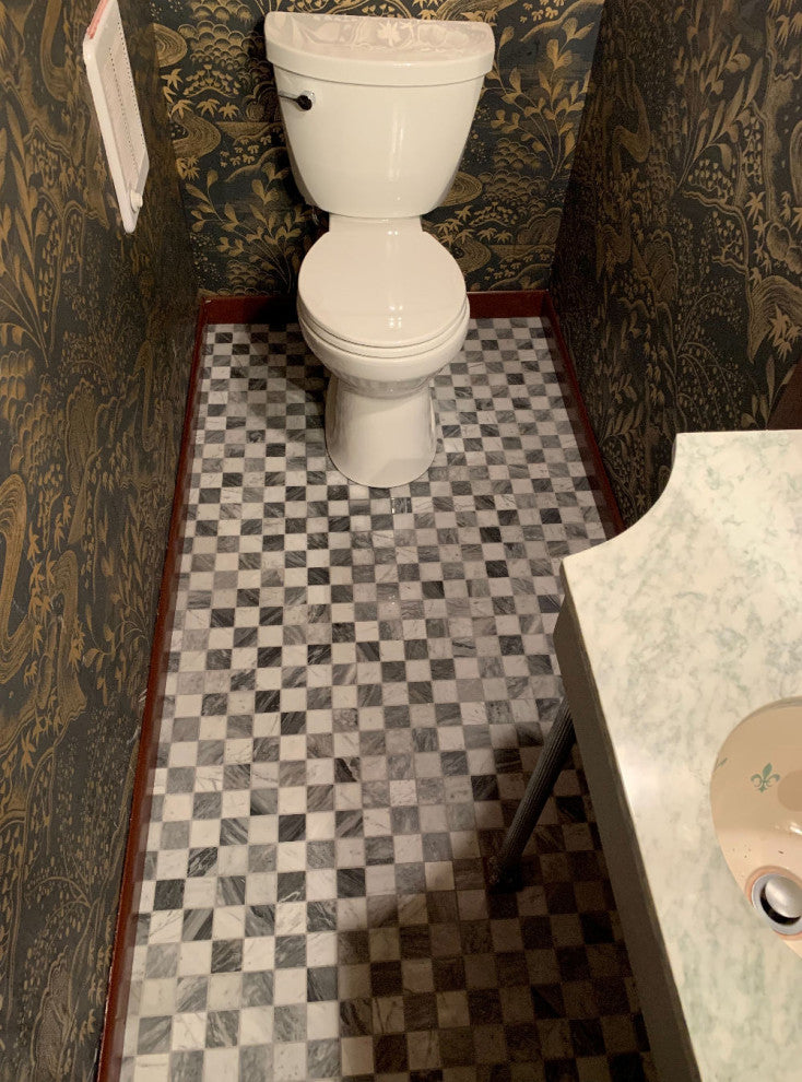 Carrara White Bardiglio Gray Marble Checkerboard Mosaic Tile Polished, 1 sheet