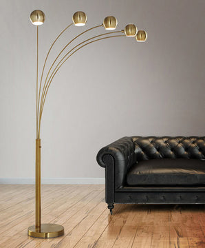 The ORBS Modern 5 Llite Arch Floor Lamp, Antique Brass