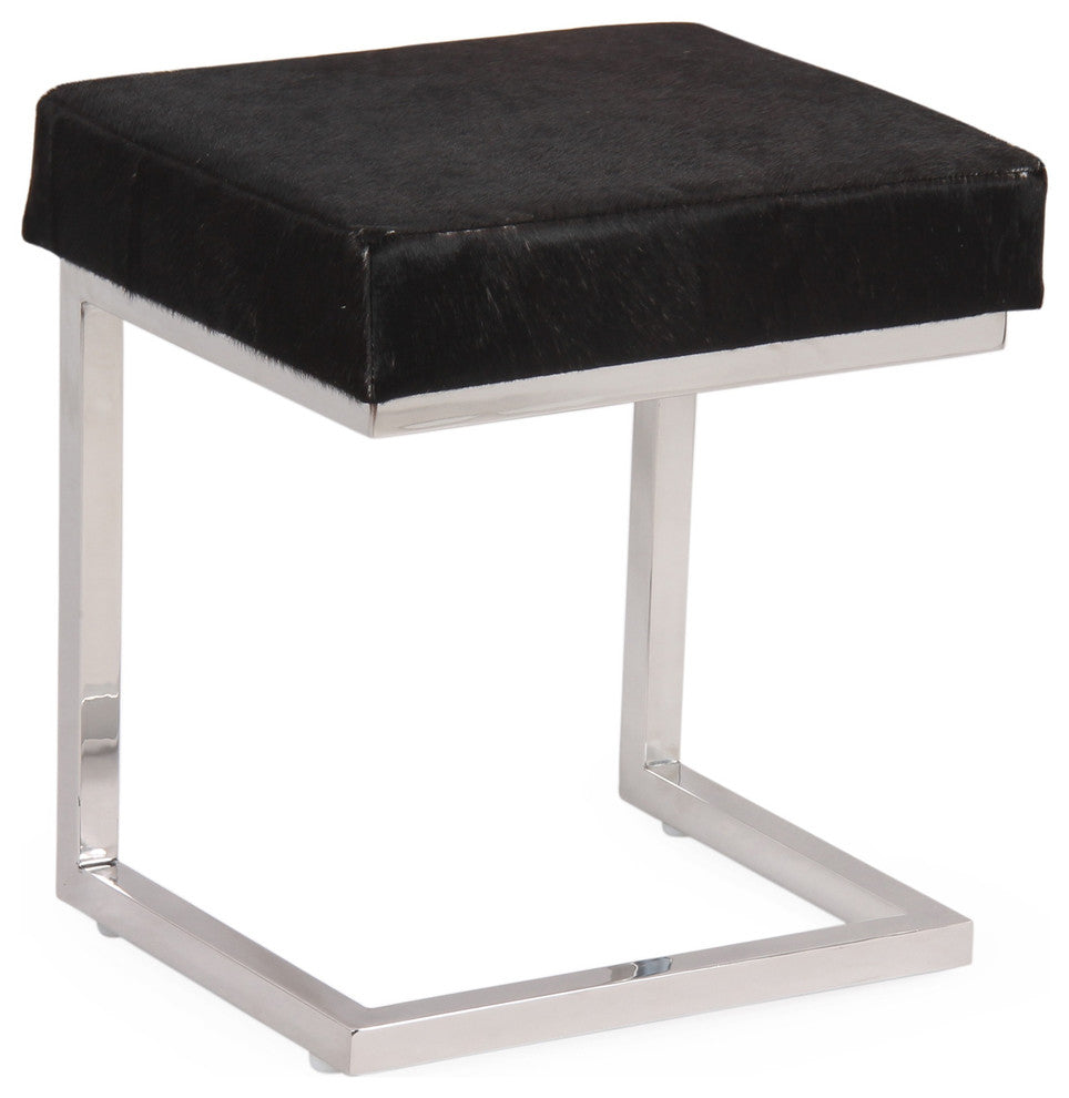 Dark Brown Cow Hide Covered Stool Coco With Elegant Silver Stand