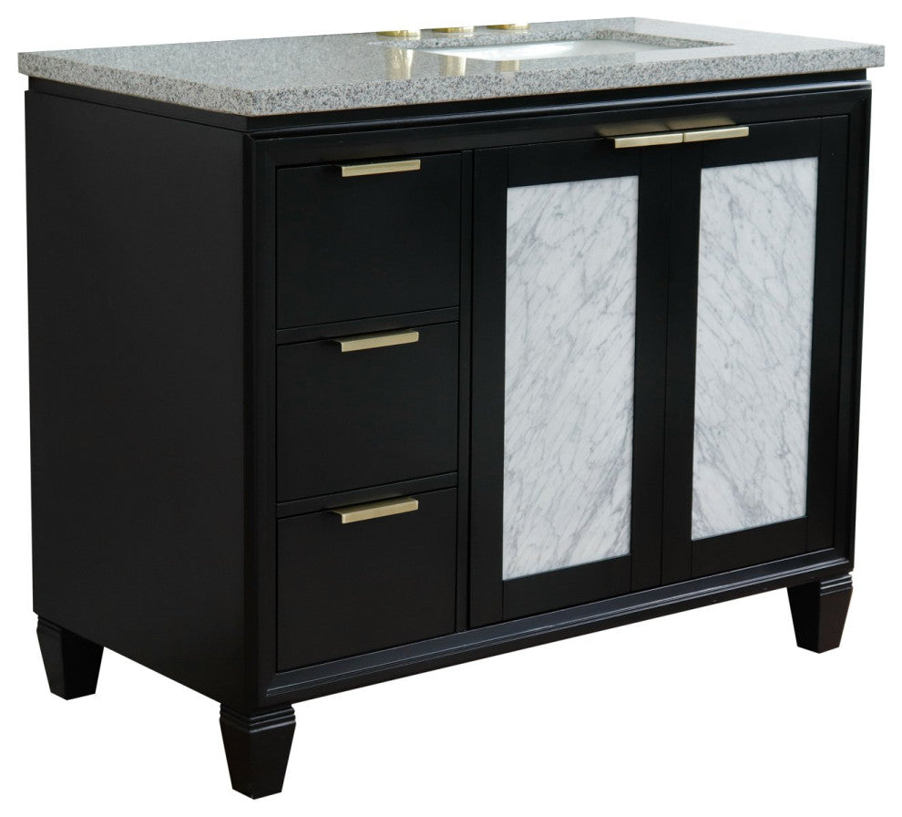43" Single Vanity, Black Finish With Gray Granite