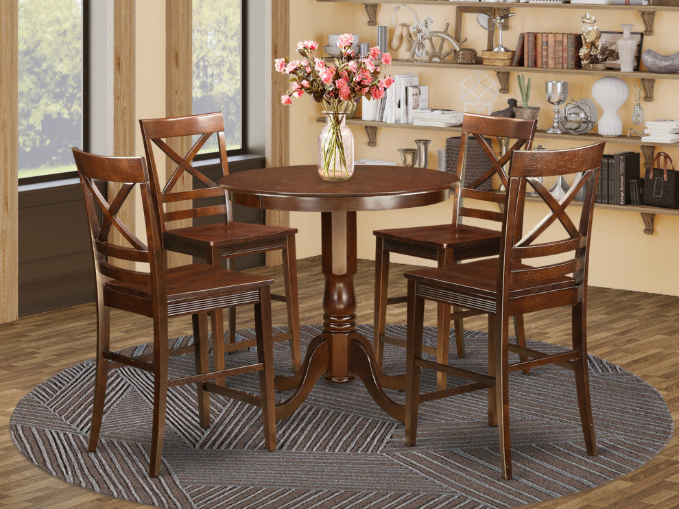 5 Pc Counter Height Dining Room Set -Pub Table And 4 Dining Chairs, Mahogany