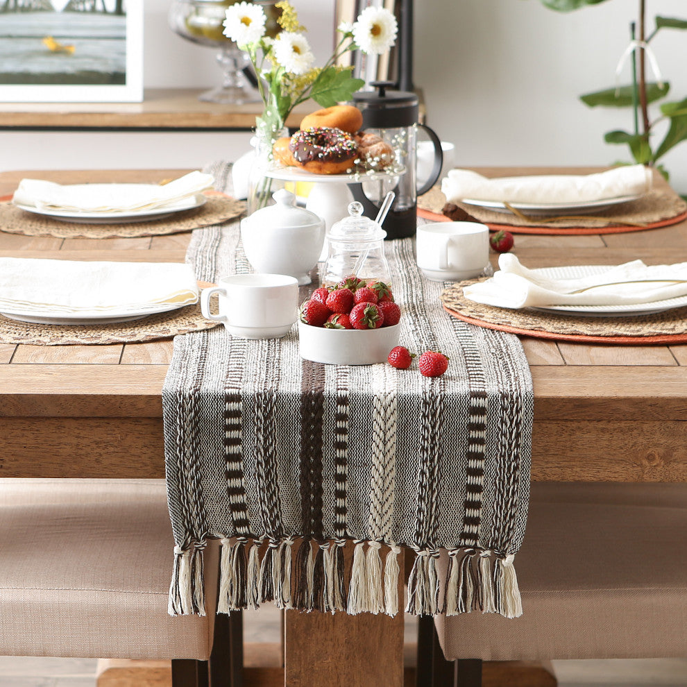 Dark Brown Braided Stripe Table Runner 15x72