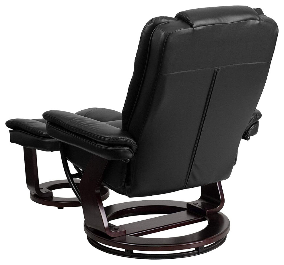 Contemporary Recliner With Ottoman, Comfortable LeatherSoft Upholstery, Black