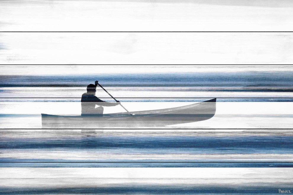 "Blue Lake Canoe" Print on White Wood, 45"x30"