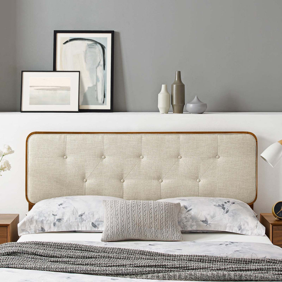 Collins Tufted King Fabric and Wood Headboard Walnut Beige