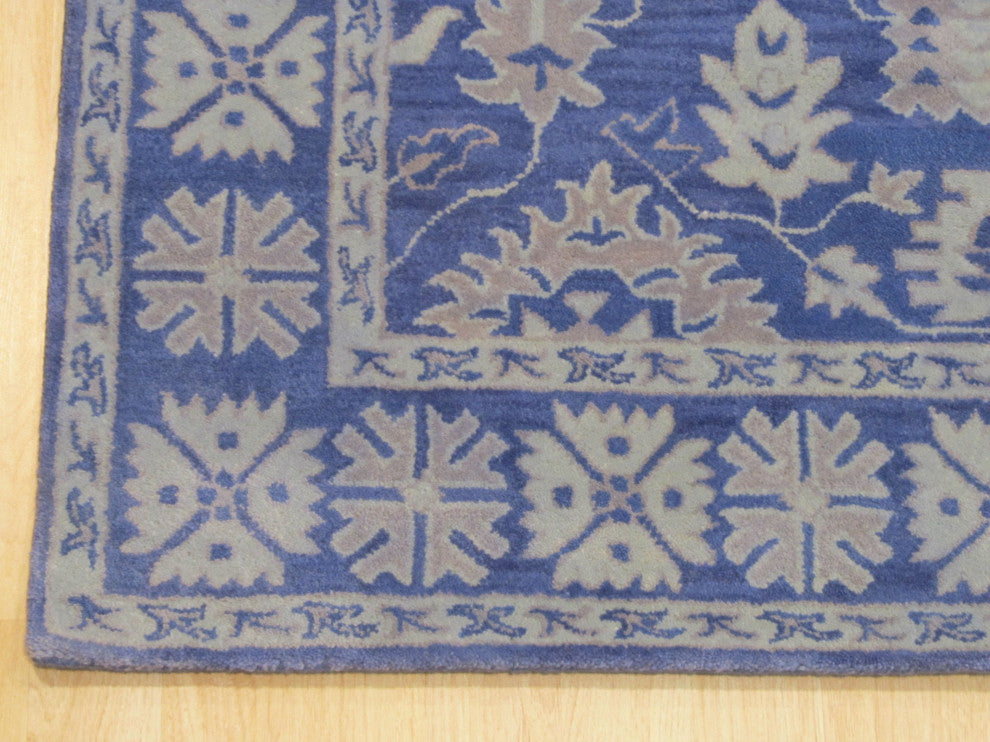 EORC Blue Hand-Tufted Wool Overdyed Rug, 4'x6'