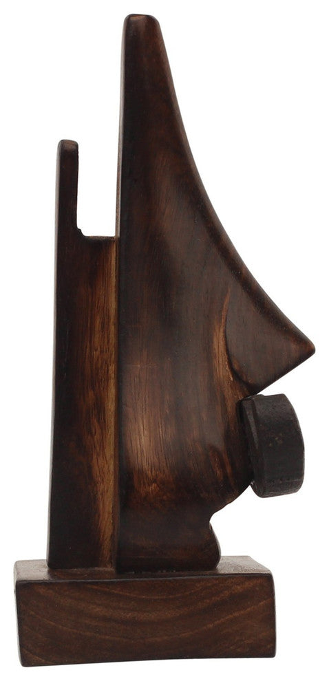 Hand Carved Wooden Nose Shaped Spectacle Holder With Mustache, Brown