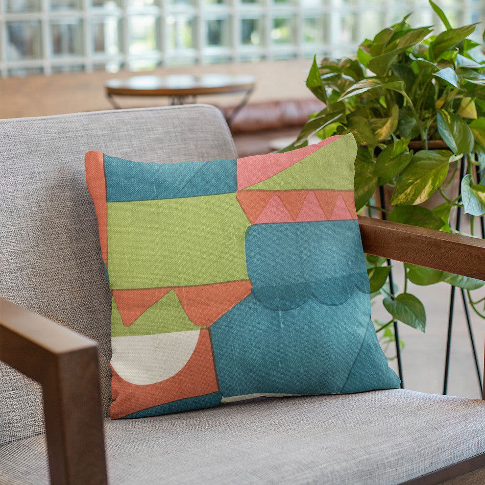 Plutus Blue Dino Graphic Print Luxury Throw Pillow, 22"x22"