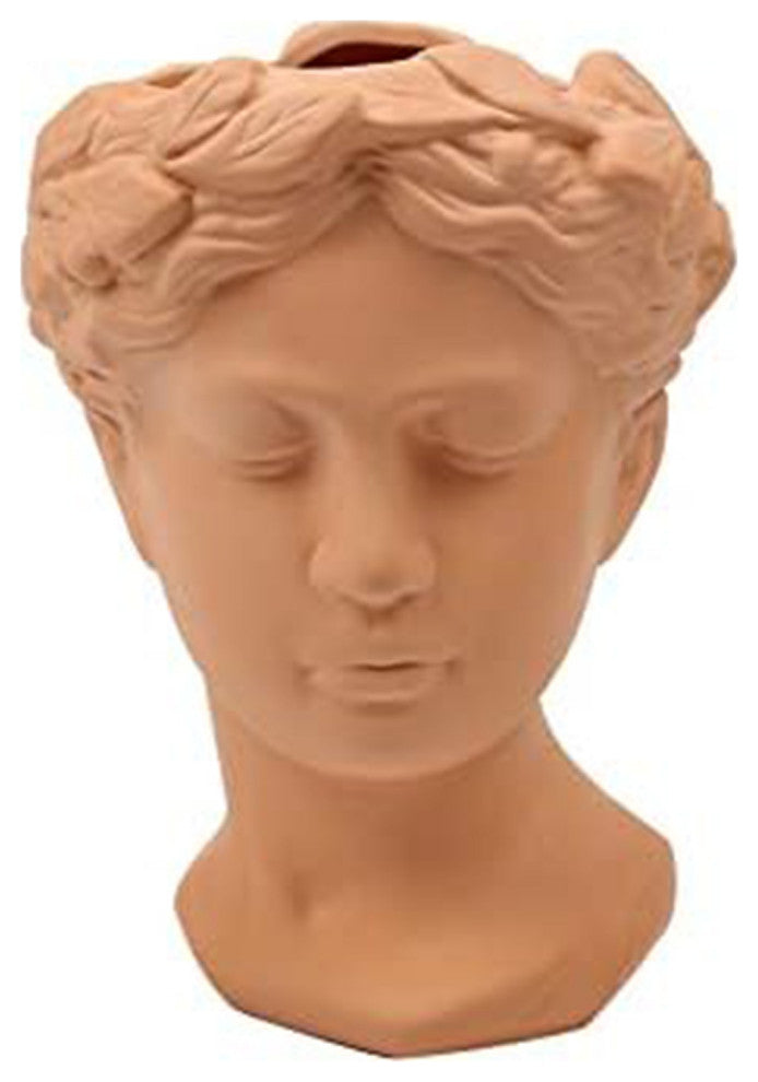 Ceramic Face Flower & Plant Vase, 5.39"L x 7.40"H x 5.12"W, Orange