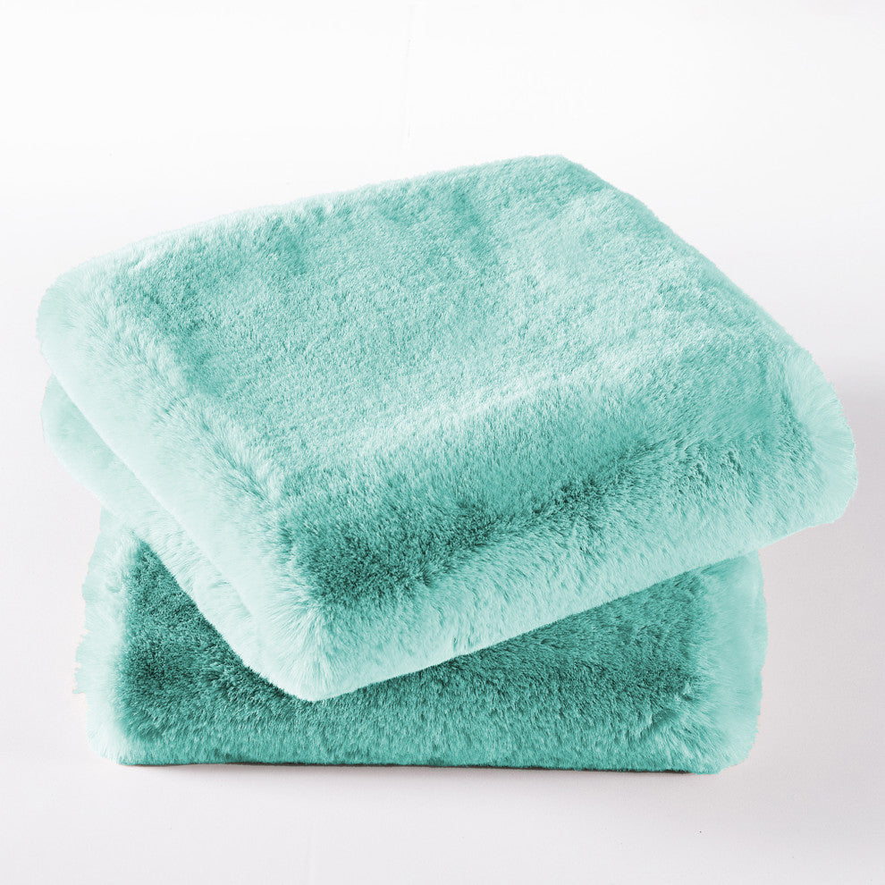 Heavy Faux Fur Throw Pillow Covers 2pcs Set, Bleached Aqua, 20''x20''