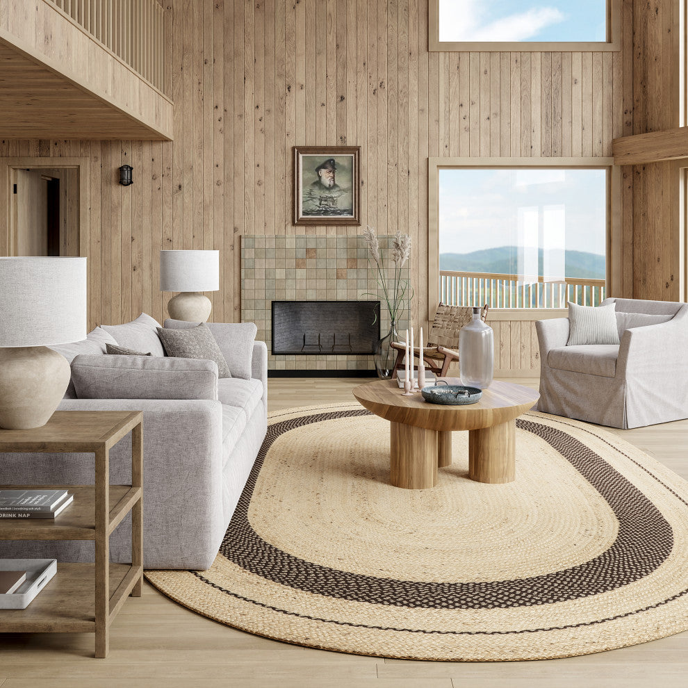 Cottage Oval Jute Area Rug, Dark Brown 10'x14'