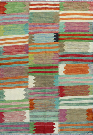 Modern Flatweave Aldrin Ivory/Green Rug, 5'7x8'2