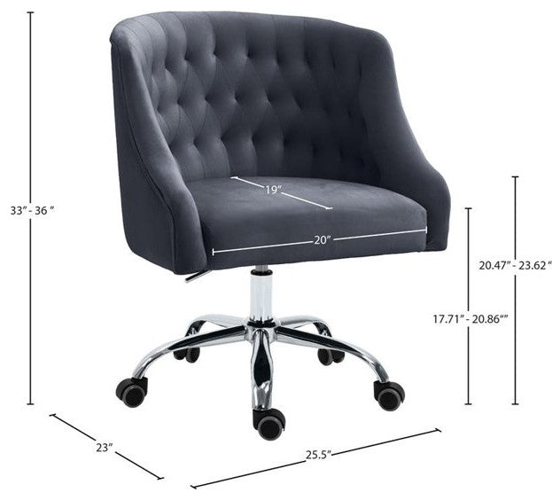 Elegant Office Chair, Velvet Seat & Buttonless Tufted Round Back, Gray/Chrome