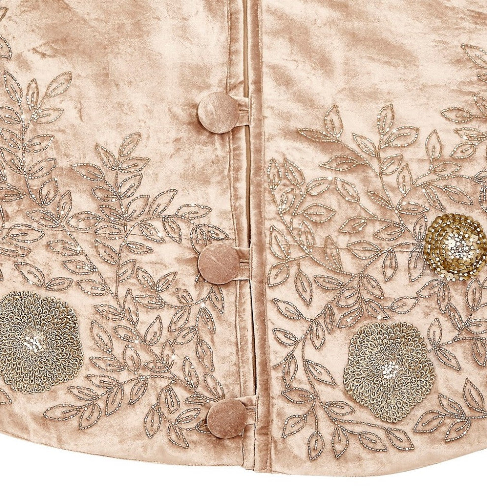 Cafe Au Lait Velvet Tree Skirt Beaded Flowers