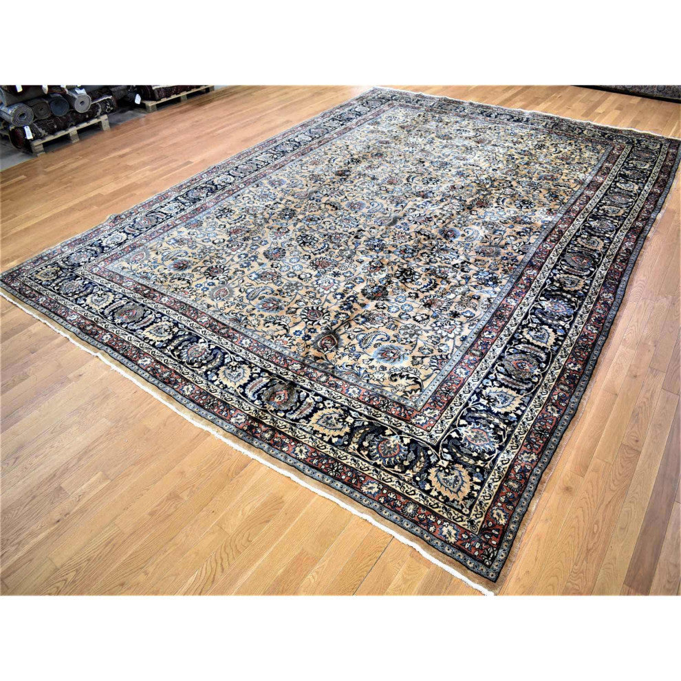 Ivory Antique Persian Mashad Hand Knotted 100% Wool Oversized Rug 11'9" x 16'4"