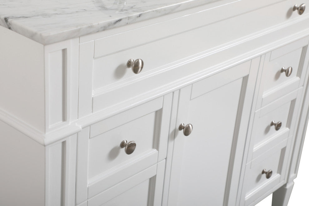 Home Living Vanity with Carrara White Marble Countertop, White, 42", Single Sink