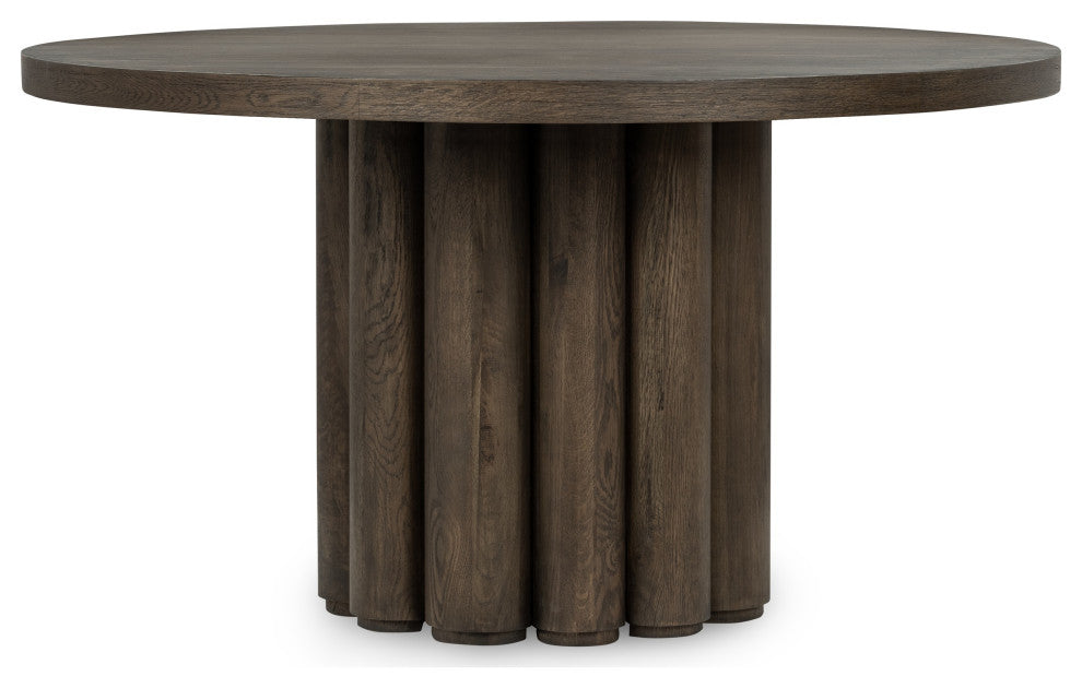 Tiber Oak Wood Round Dining Table, 55", Toasted Brown