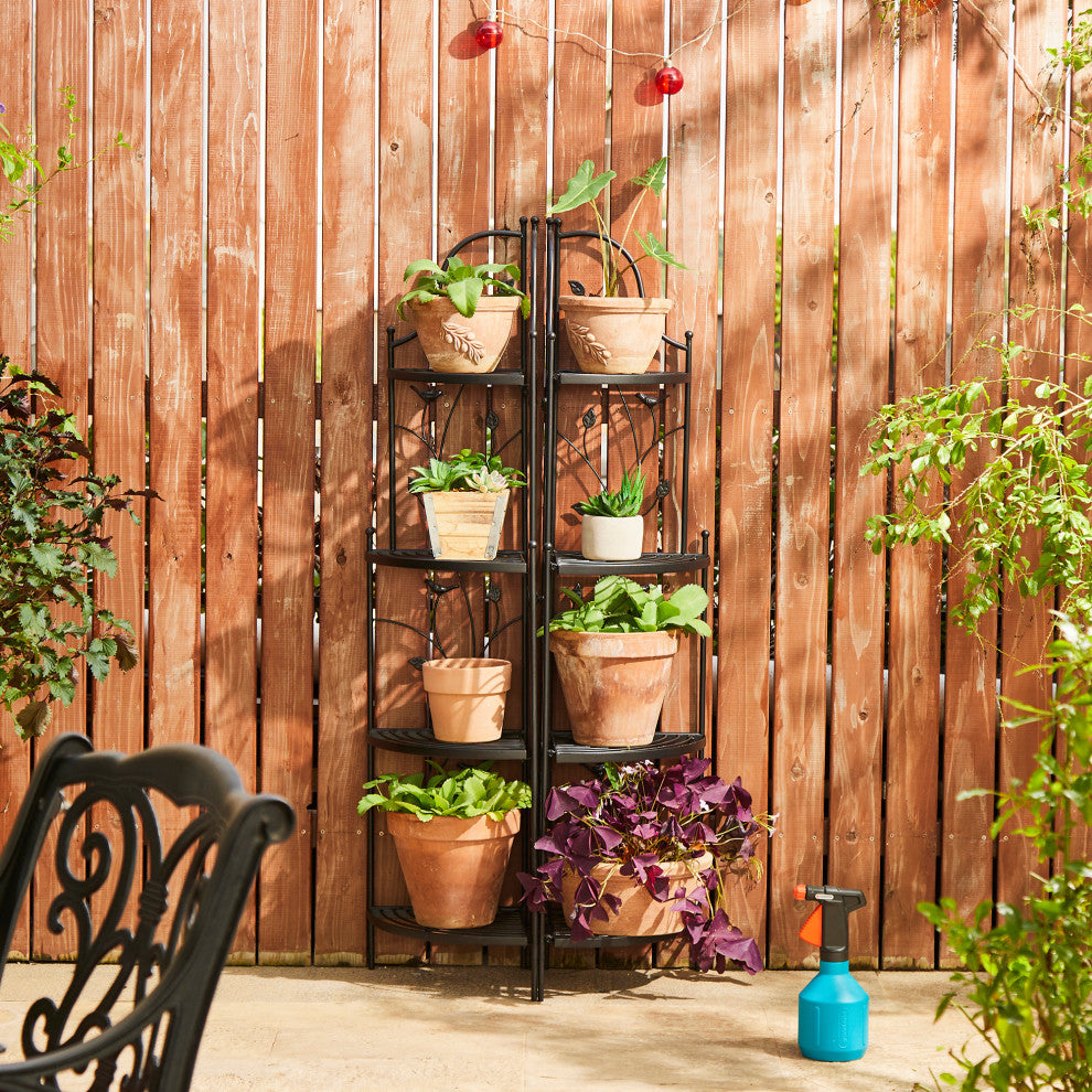 52"H 4-Tiered Metal Corner Shelf Plant Stand, Black