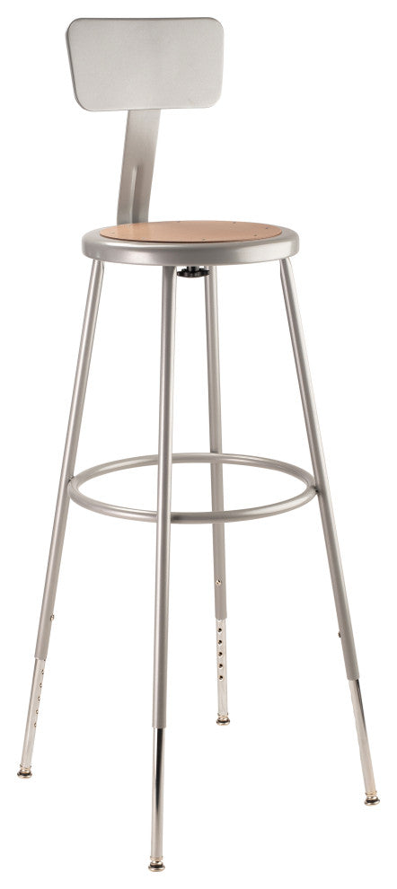 NPS 32"-39" Height Adjustable Heavy Duty Steel Stool With Backrest, Grey