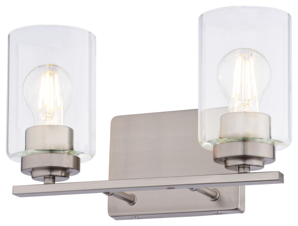 Park Ridge 4.75" 1-Light Black Bathroom Vanity Fixture, Clear Glass Shade, Satin Nickel, 2-Light