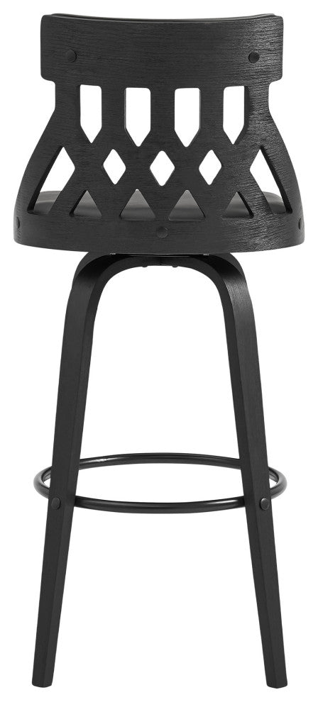 Crux 26" Swivel Counter Stool in Gray Faux Leather and Black Wood