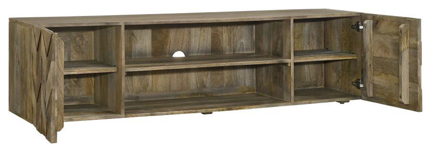2 Doors Wooden TV Stand Media Console, Mango Brown