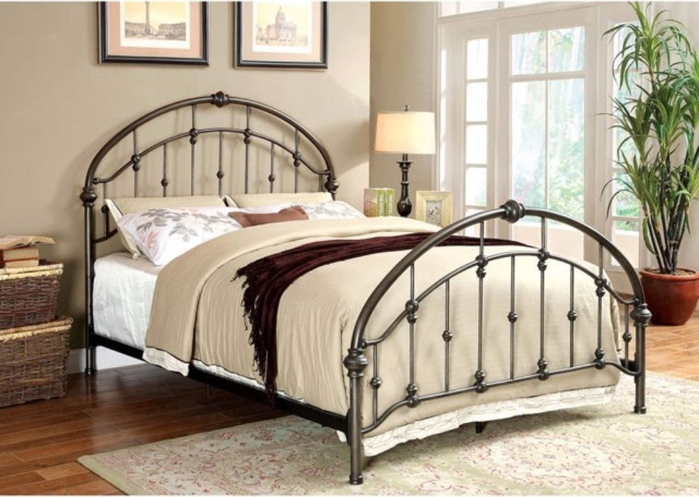 Benzara BM165976 Metal Queen Size Bed With Headboard and Footboard, Bronze