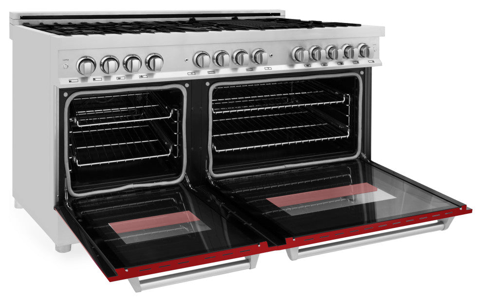 ZLINE 60" Dual Fuel Range, Stainless Steel With Red Gloss Door RA-RG-60