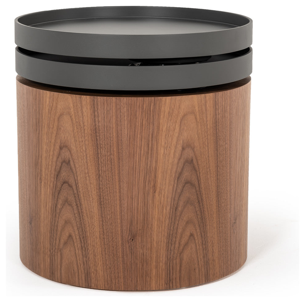 Modrest Bascom Modern Walnut End Table With Swivel Top