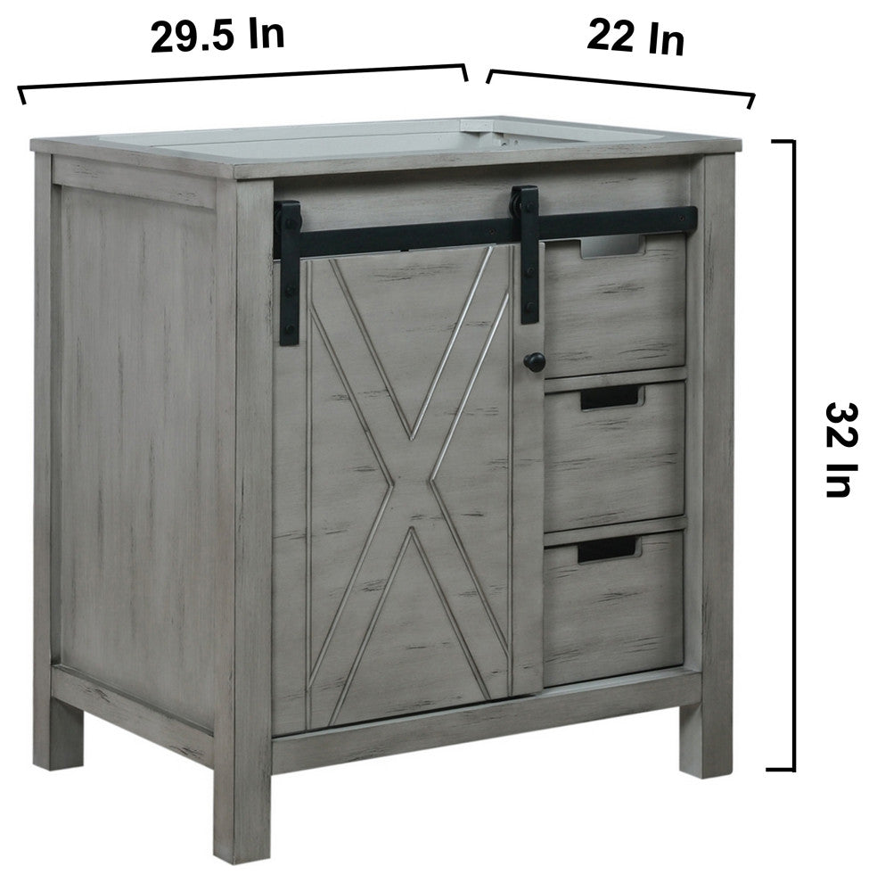 Marsyas 30" Ash Gray Single Vanity Cabinet Quartz Top Sink, 28" Wall Mirror