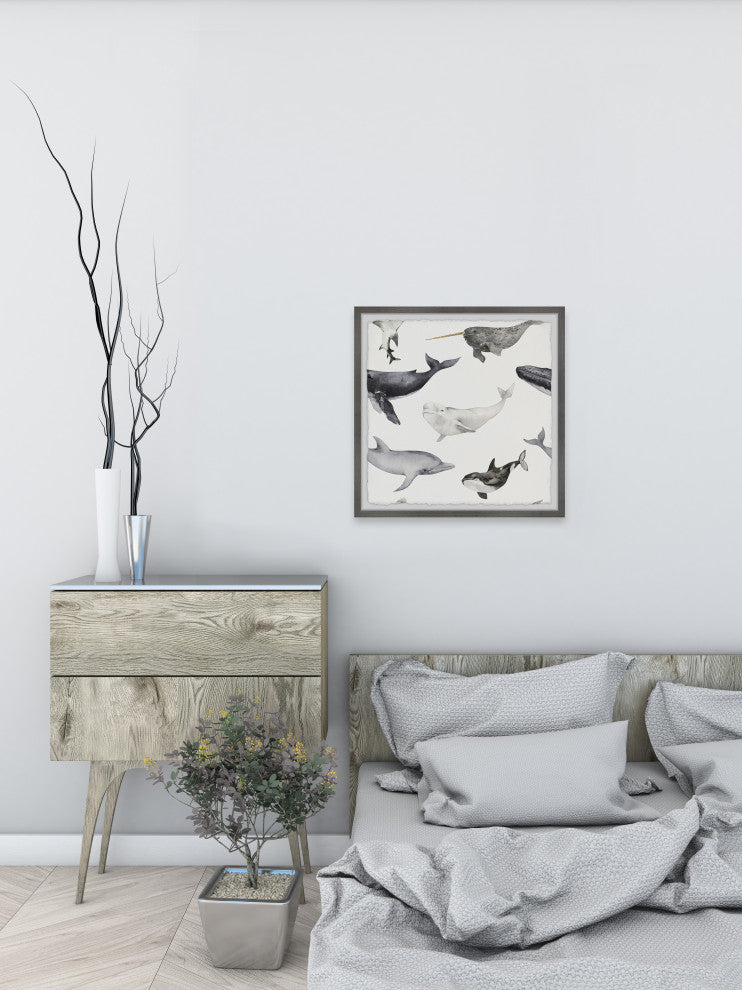 "Dolphins and Whales" Framed Painting Print, 24x24