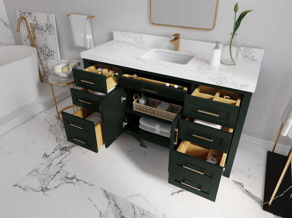 Cambridge 60 Single Bathroom Vanity in Dark Forest Green 2" White Quartz