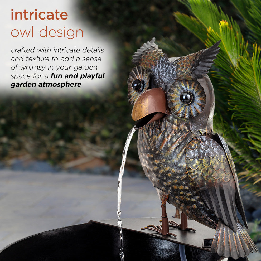 Alpine Metal Owl on a Tin Fountain, 23" Tall