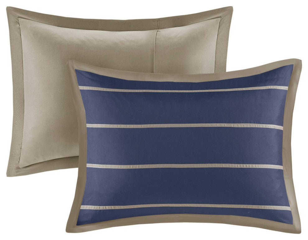 Mi Zone Microfiber Printed Duvet Cover Set, Khaki/Navy, Full/Queen