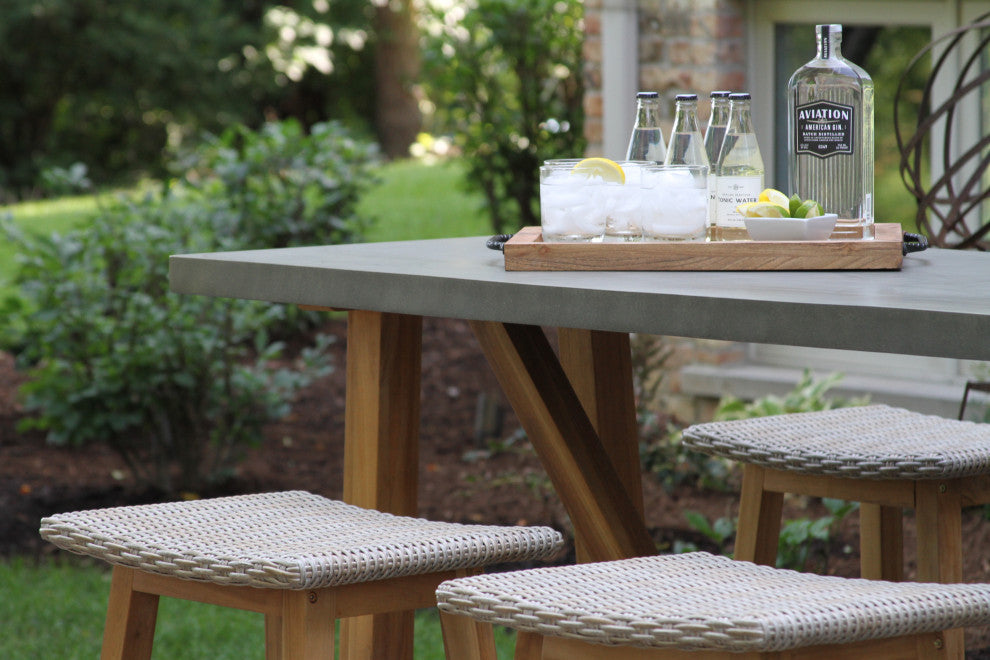 5-Piece Composite, Teak and Ash Gray Wicker Counter Height Dining Set